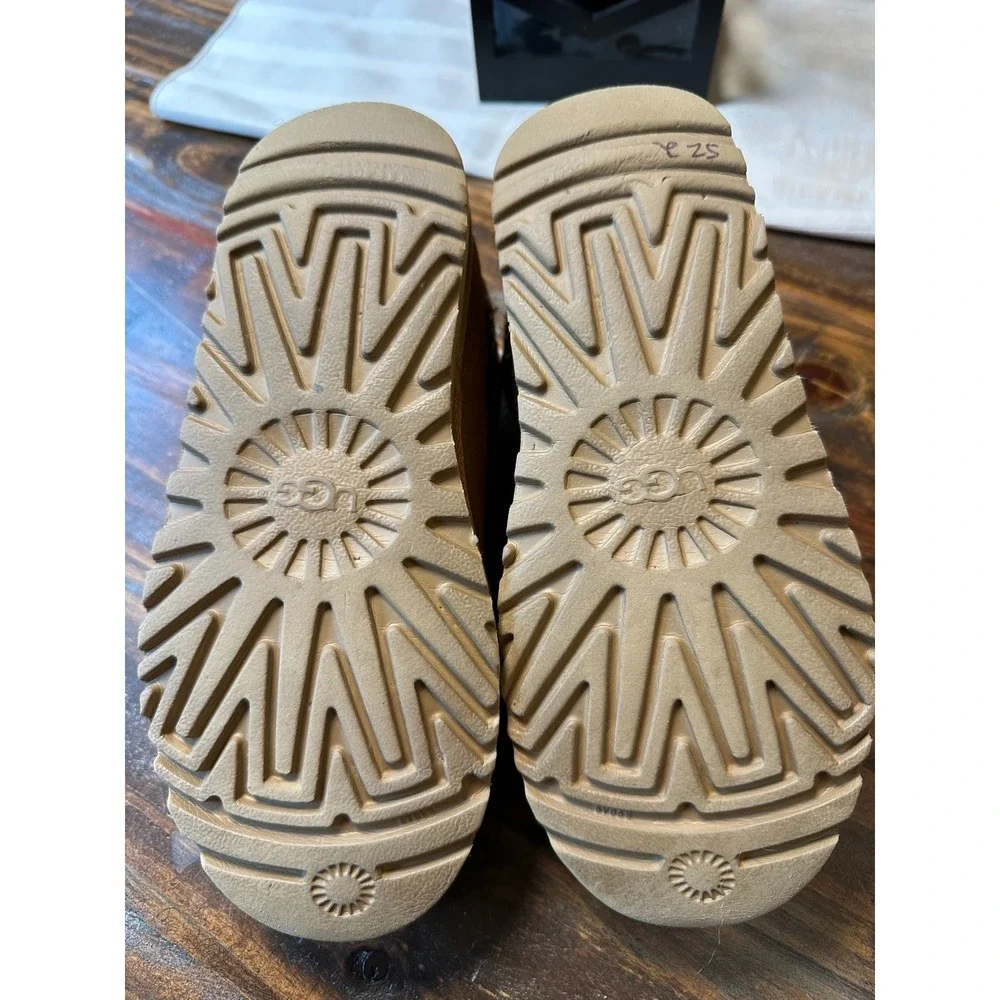 UGG Tasman Chestnut Suede Braid Trim Slip On Mules Shoe Clogs Kids Size Junior 2
